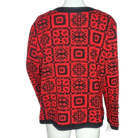 Stuart Alan  Cardigan Sweater Womens Size 10 Red Black‎ Geometric Patch Vintage - Picture 4 of 10